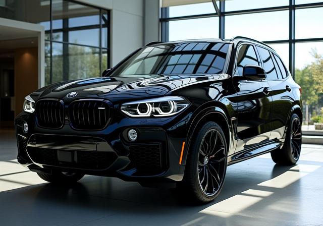 Lo stesso SUV nero, ora lucidissimo e riflettente dopo un trattamento di detailing completo.